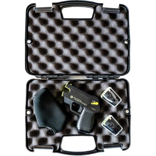 The Taser Pulse 2 includes a sleek black foam-lined carrying case, the advanced self-defense unit, two cartridges, and a handy holster for easy access.