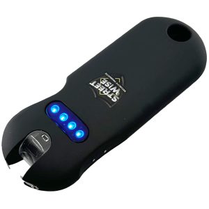 Black personal safety device, imported for quality, featuring vibrant blue LED lights and a "Street Wise" logo.