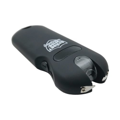 The SMART 24,000,000* Keychain Stun Gun features a sleek black design with a compact form, ideal for your keychain. Its unique style combines practicality and safety without sacrificing functionality.