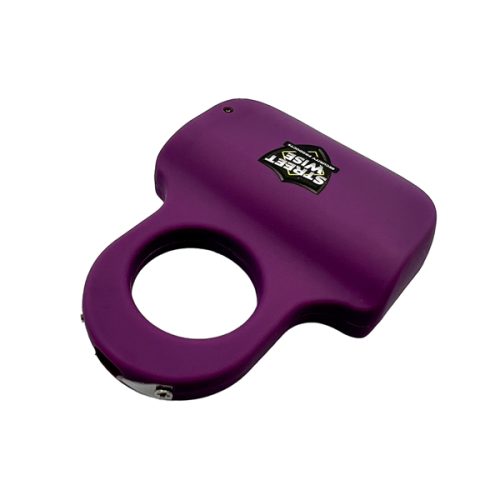 The Sting Ring 18,000,000* Stun Gun in purple offers a unique ring handle with a prominent "Streetwise" logo, delivering an 18 million volt punch in a compact design.