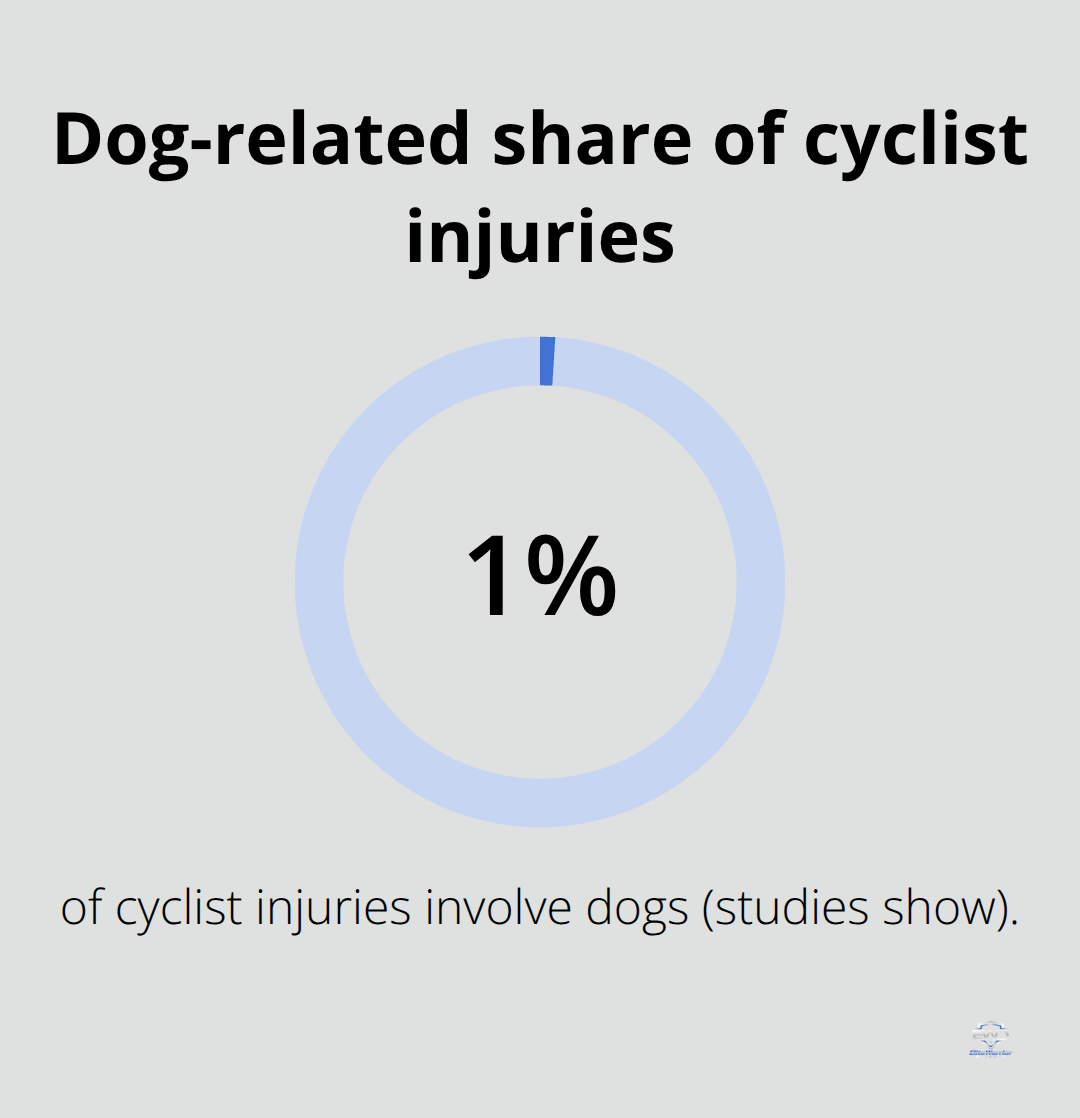 Percentage of cyclist injuries that involve dogs, based on cited studies.