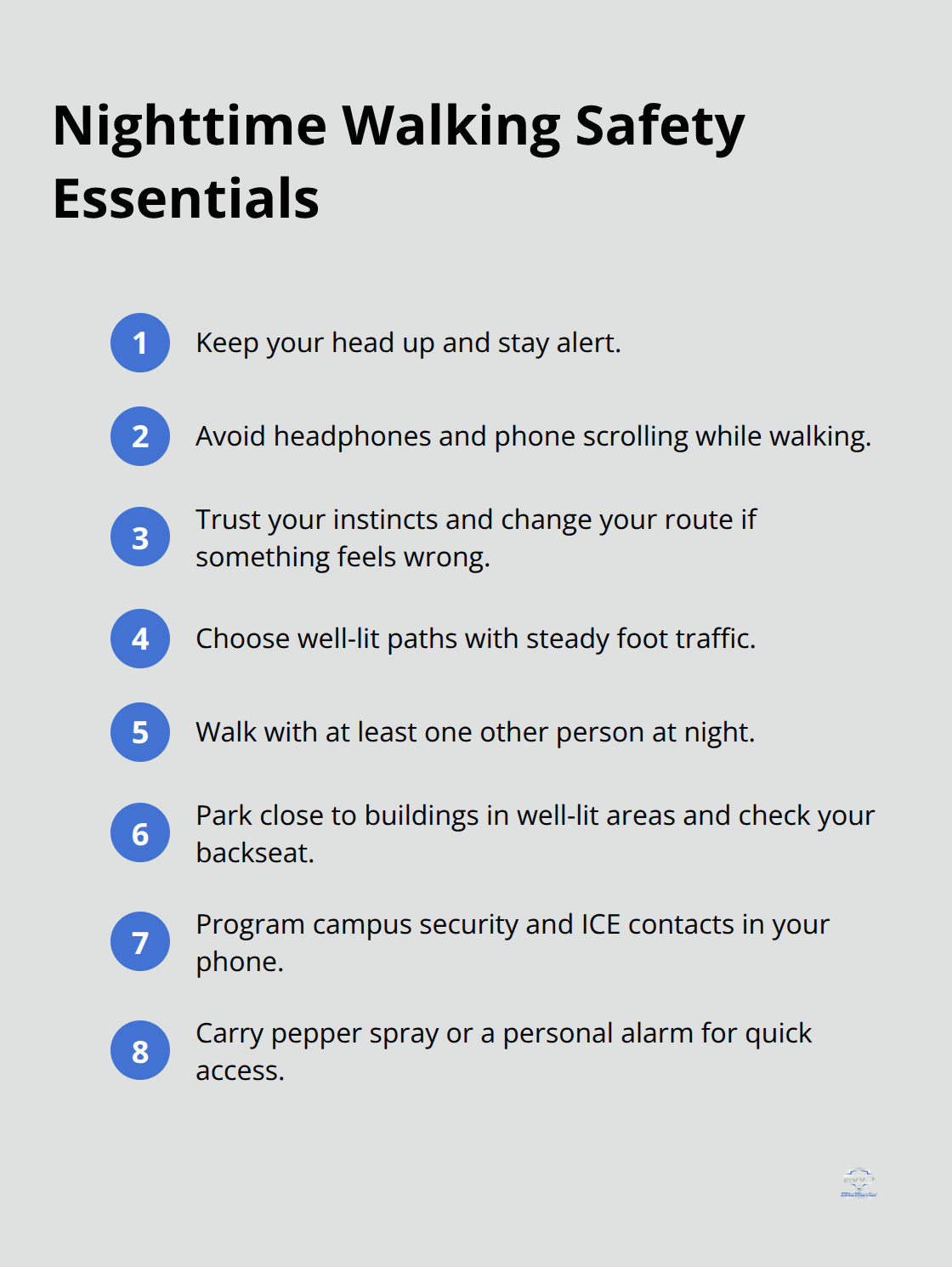 Quick checklist to stay safe while walking on campus at night - campus safety tips for students