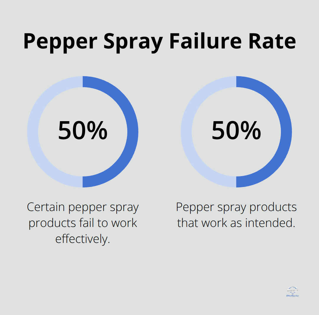 Chart showing 50% failure rate for certain pepper spray products