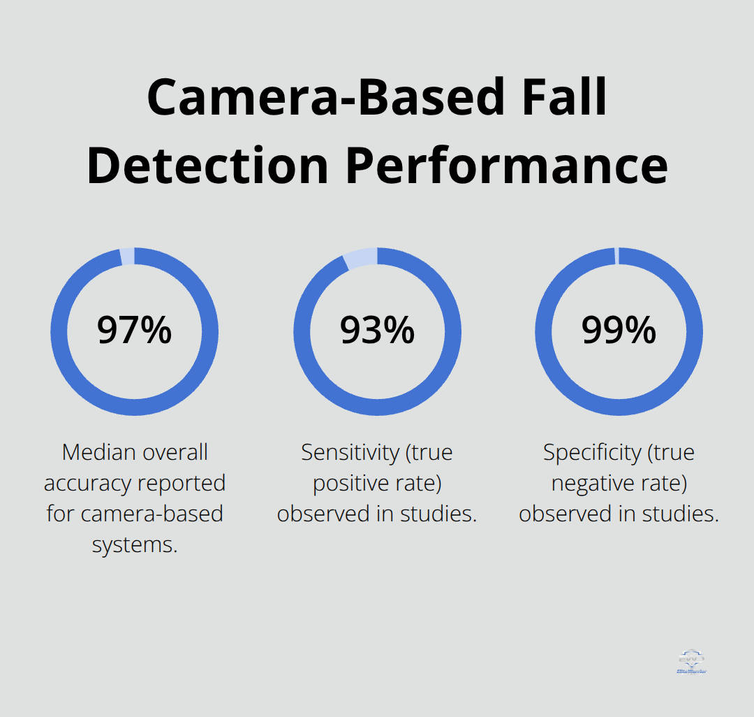 Median accuracy, sensitivity, and specificity for camera-based fall detection systems - fall detection devices for seniors